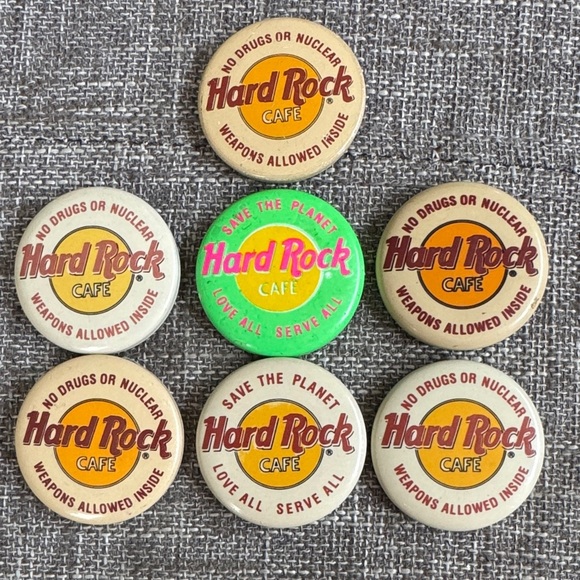 Hard Rock Cafe Vintage Button Collection - Tan, Green, Orange - Picture 1 of 1
